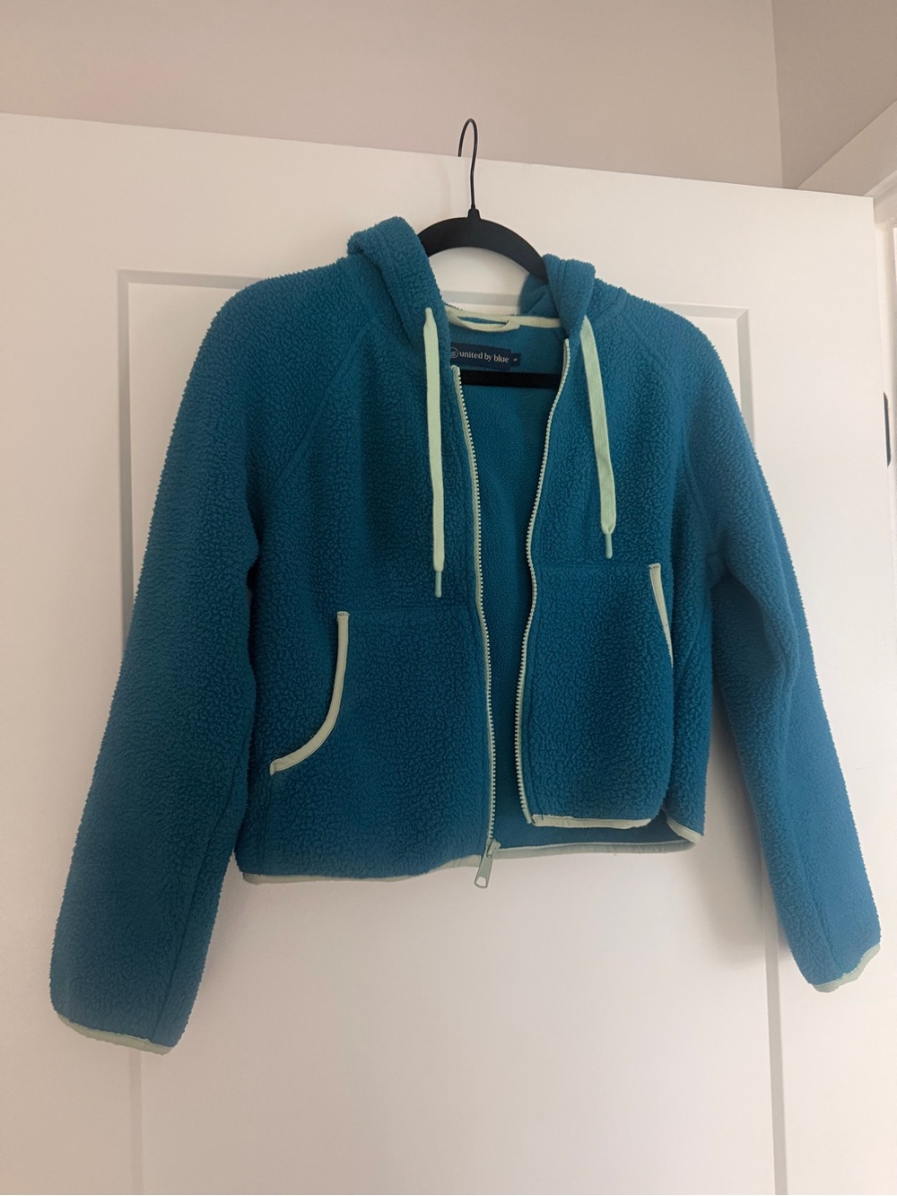 Teal Sherpa Zip Hoodie with Mint Trim